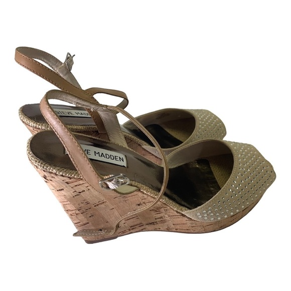 Steve Madden Cork Platform  Rein-stone Studded High Heel wedge Sandal - Picture 5 of 7